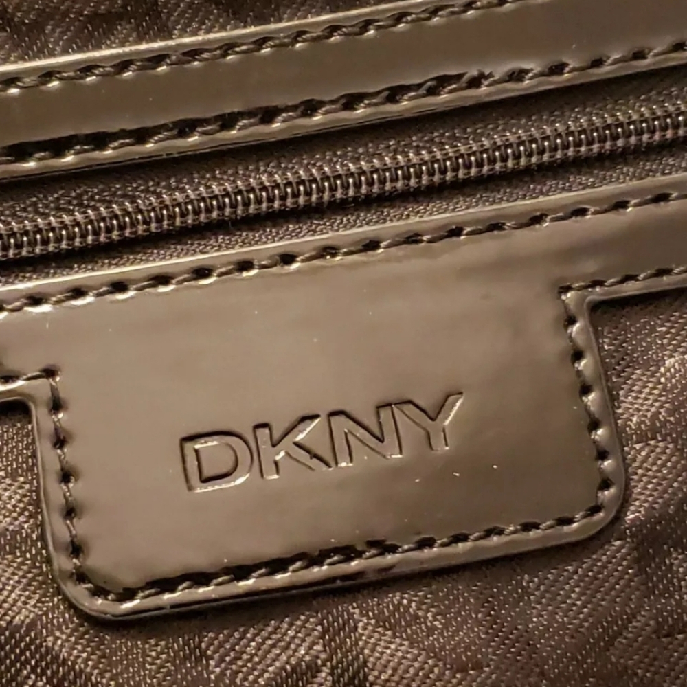 DKNY Black Patent Vinyl Logo Tote Purse - Picture 6 of 7